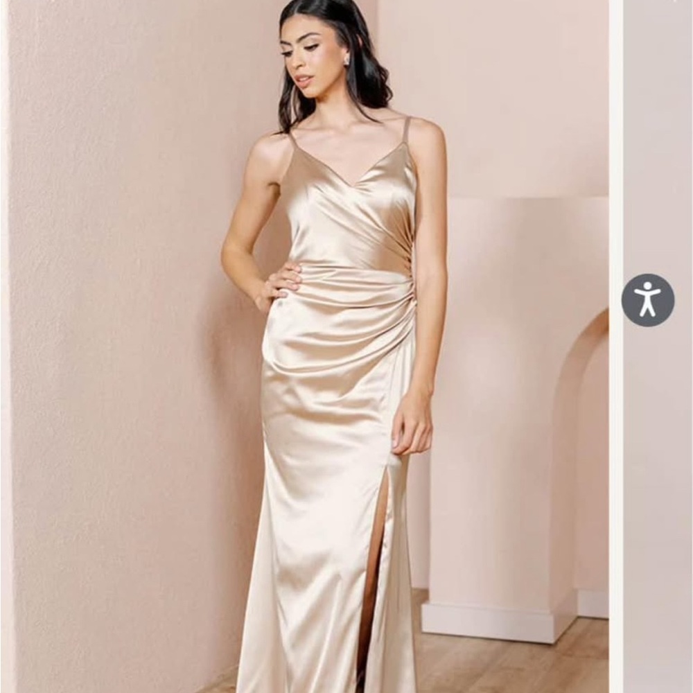Revelry Rory Satin Bridesmaid dress gold champagne size 10